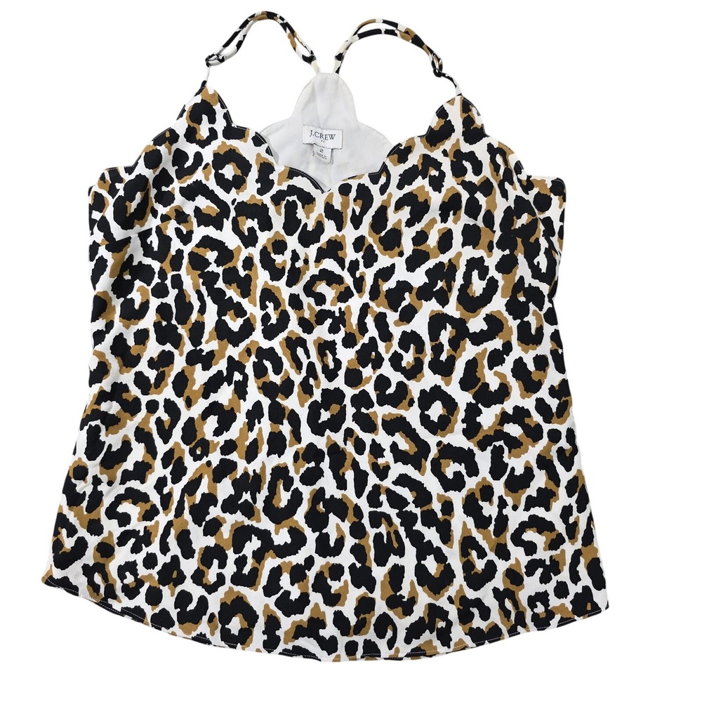 J Crew Tank Top Womens 2 Leopard Print Mob Wife Coquette Racerback Whimsigoth